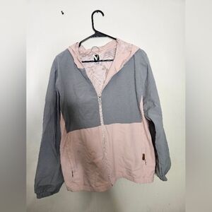 VOYAGER HOODED WINDWEAR STRETCH JACKET WOMEN PINK GRAY WIND WATER RESISTANT